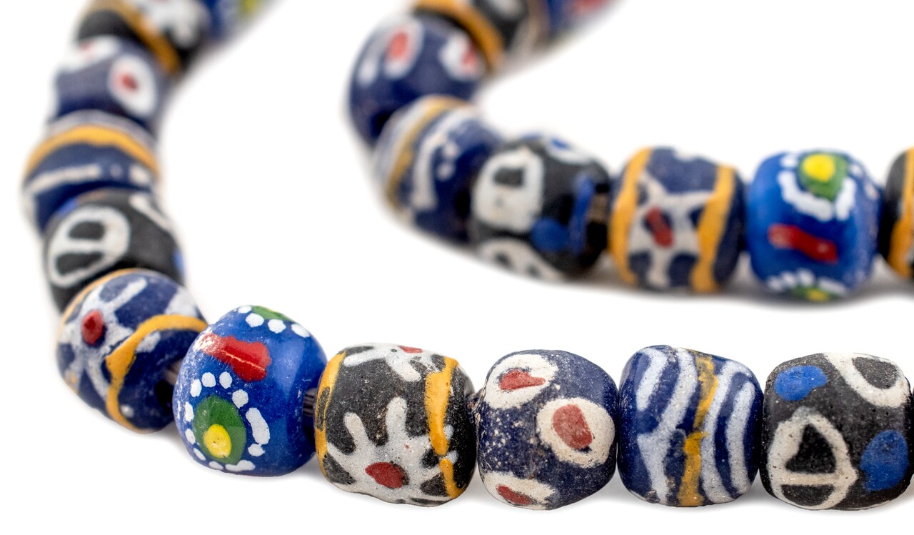 The Bead Chest Painted African Krobo Beads - Full Strand of Ghanaian Tribal Glass Beads for Necklace or Jewelry Making (Kabeela Medley)
